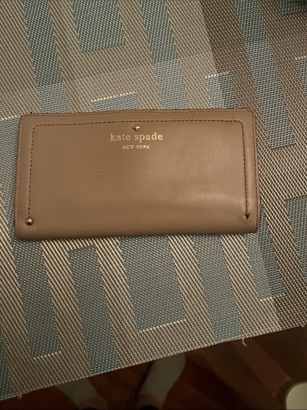 kate spade taupe leather continental wallet with gold logo